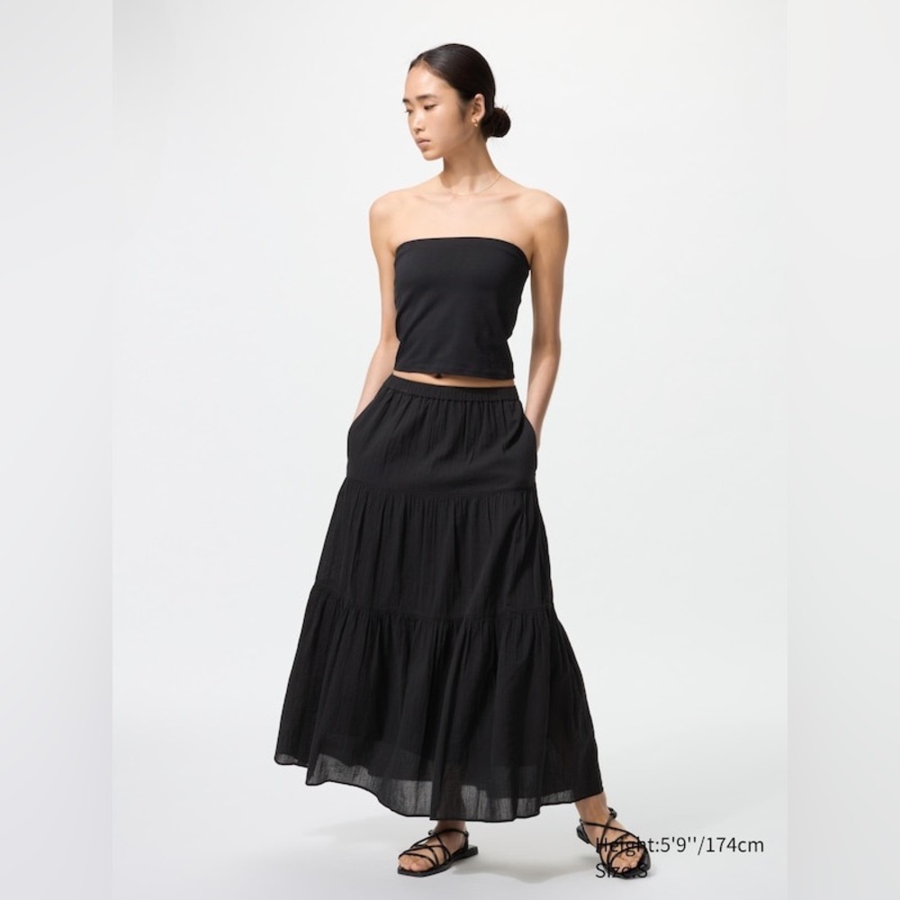 Uniqlo Black Tiered Maxi Skirt Size S